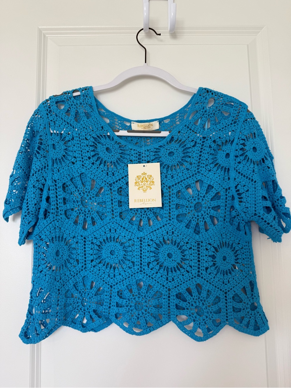 Rebellion Women's Bright Teal Crochet Short-Sleeve Tunic